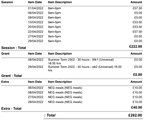 Weird nursery bill for April - can anyone explain?