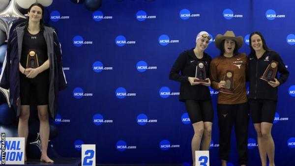 Female swimmers beaten by transgender athlete stage podium protest at ‘unfair’ result