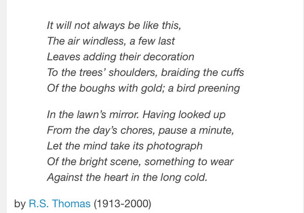 To ask what poem you return to to lift your spirits