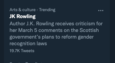 Twitter editorialising against J K Rowling again.