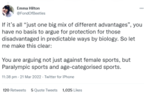 Sebastian Coe “gender cannot trump biology”