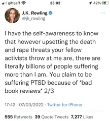 Twitter editorialising against J K Rowling again.
