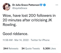 Twitter editorialising against J K Rowling again.
