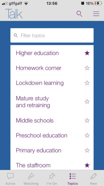 What's in the education section of your topics page?