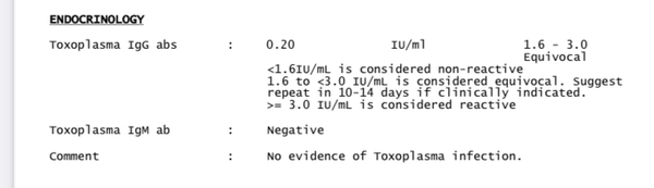Can anyone interpret my toxoplasmosis test results please?