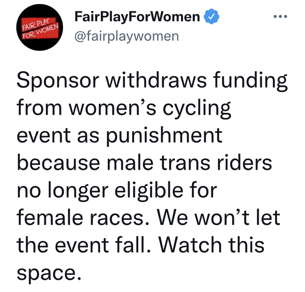 Women's cycling - major sponsor pulls out as policies are not 'trans inclusive'