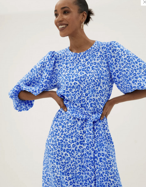 M&S Blue Leopard Print dress - big campaign banner but online only and sold out?!
