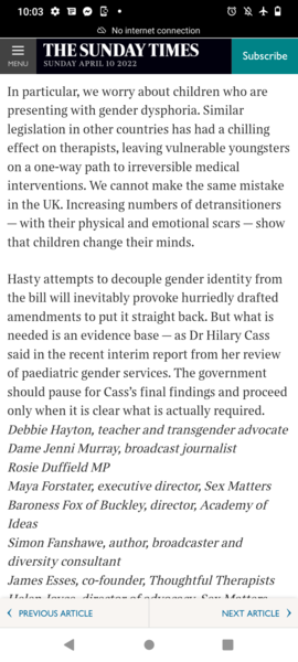 Sunday Times Letter