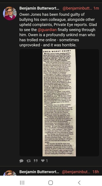 Owen Jones has relentlessly persecuted women online, including his own colleagues. An external investigator brought in by The Guardian has found him guilty of bullying a female columnist.
