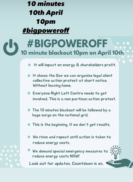 To switch off the power at 10pm tomorrow night