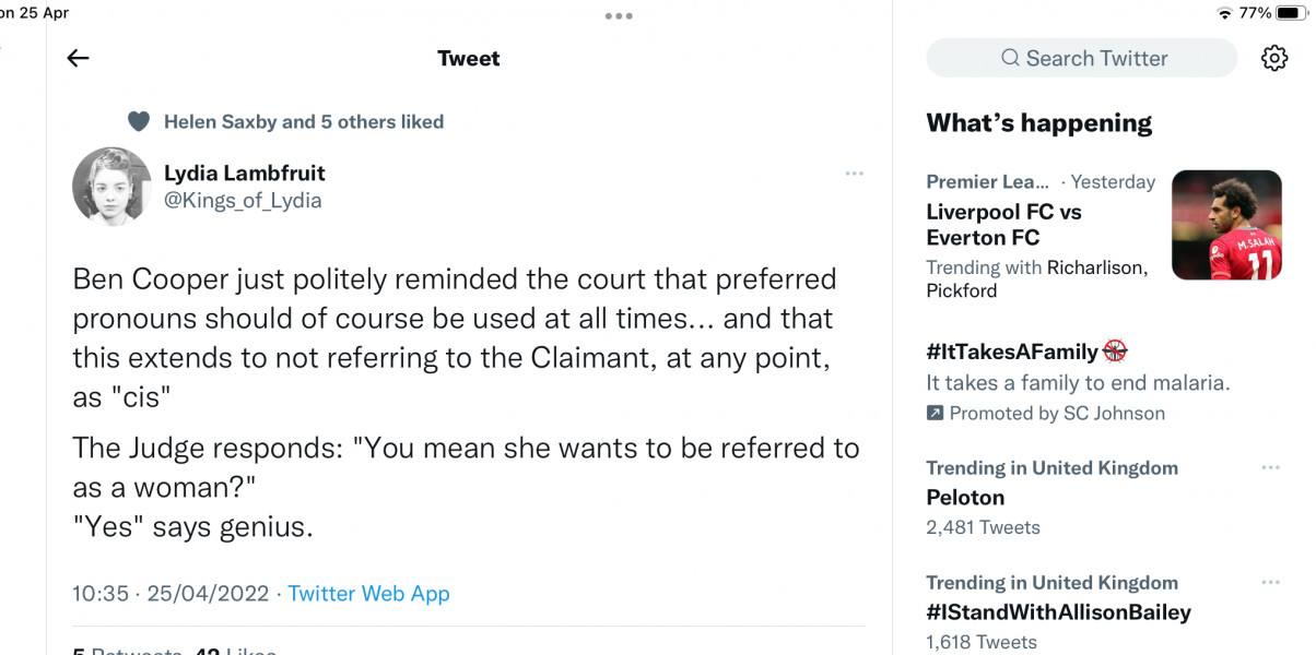 Allison Bailey v Stonewall - Employment Tribunal hearing