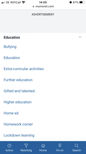What's in the education section of your topics page?