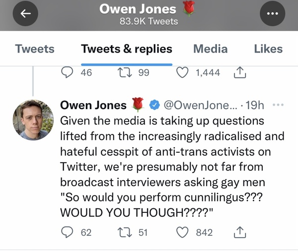 Owen Jones is very cross.