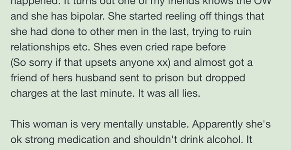 H had a fling with a mentally unstable woman.....