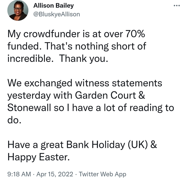 Allison Bailey v Stonewall - Employment Tribunal hearing