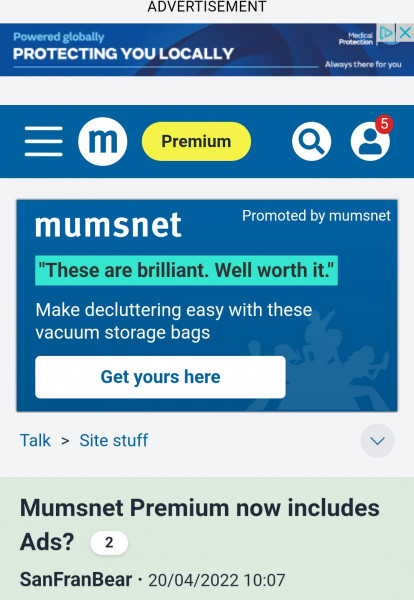 Mumsnet Premium now includes Ads?