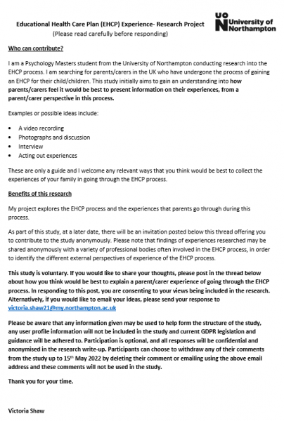 EHCP Family Research Opportunity 