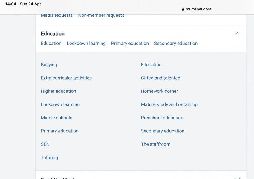 What's in the education section of your topics page?
