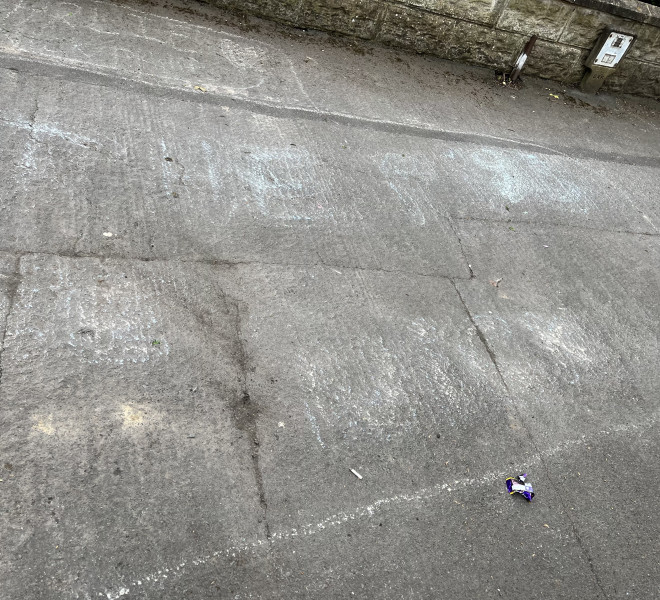 I got up to this chalking on the pavement outside my house 