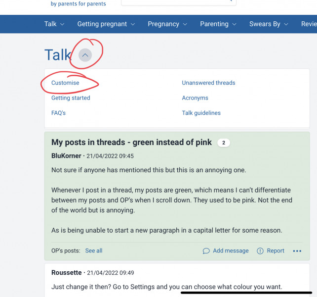 My posts in threads - green instead of pink 