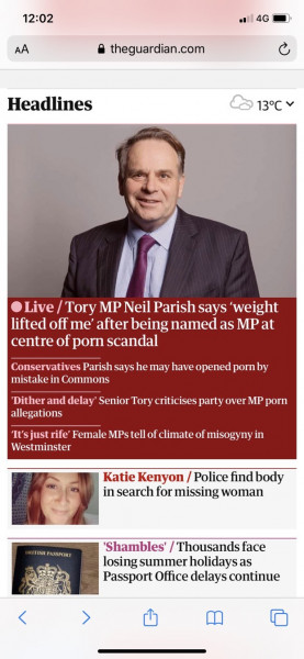 A Tory frontbencher watched porn on his mobile phone in the House of Commons while sitting alongside a female minister