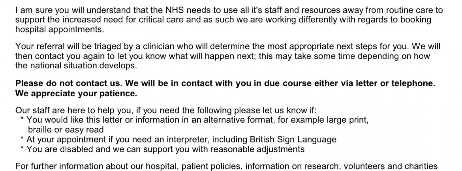 . . . to think this letter from the NHS is depressing, upsetting, frustrating . . .