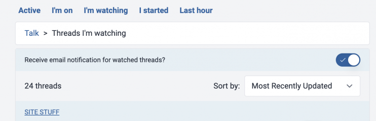 PLEASE can you add a way to organise 'Threads I'm Watching'?
