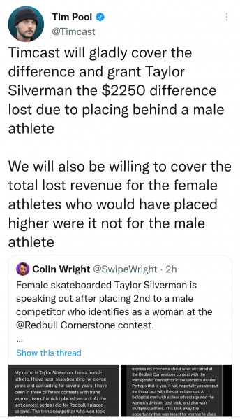 Female skateboarder, Taylor Silverman, speaks out about transwoman winning woman's competitions