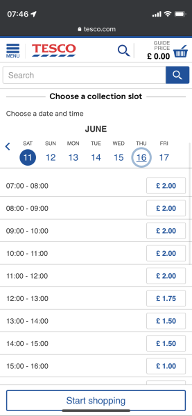 Tesco click & collect slots