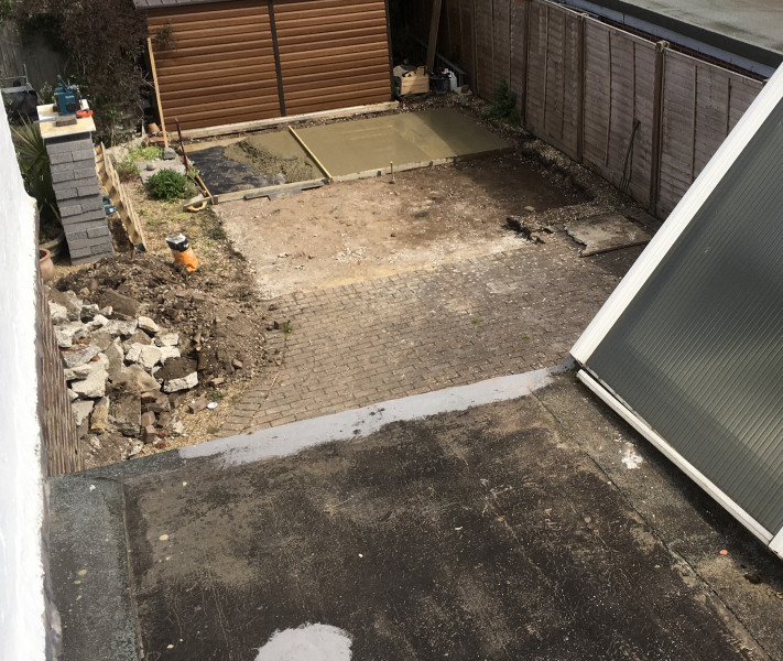 Sloping garden and patio