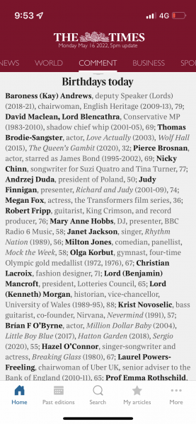How does one have one’s birthday listed in a broadsheet newspaper????