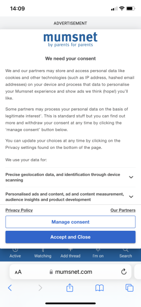 Asking for consent every time I refresh the page