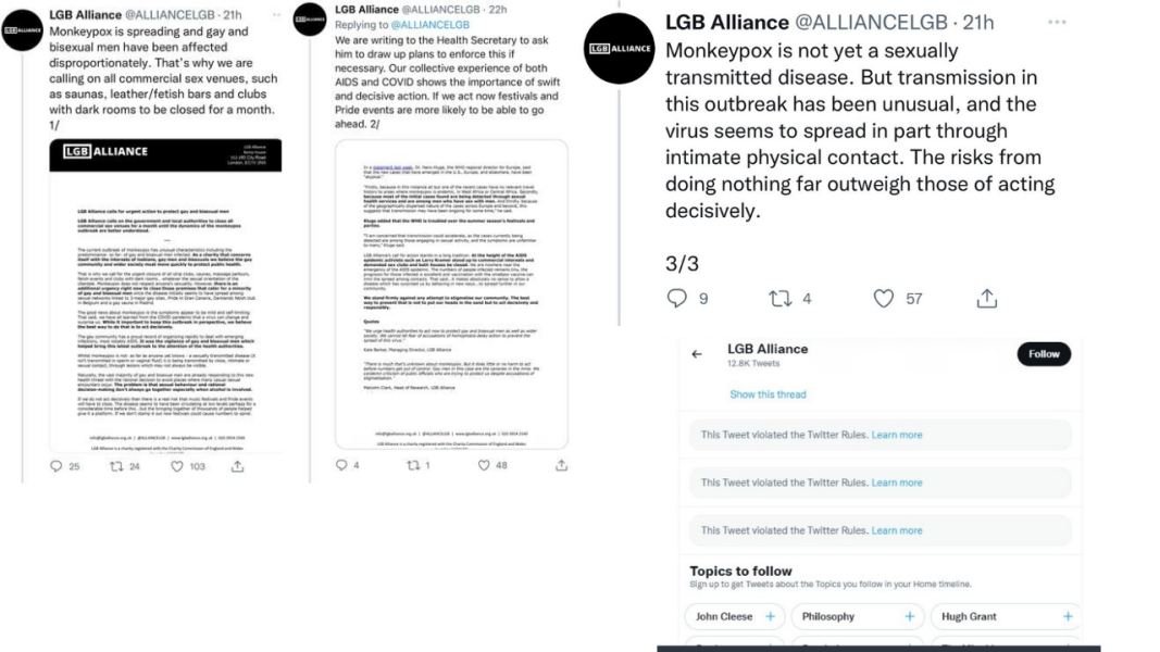LGB Alliance monkeypox tweets deleted 