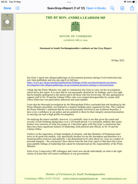 Boris Johnson, FPN's, and Sue Gray report due.  Thread 5