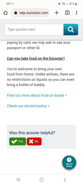 food on eurostar