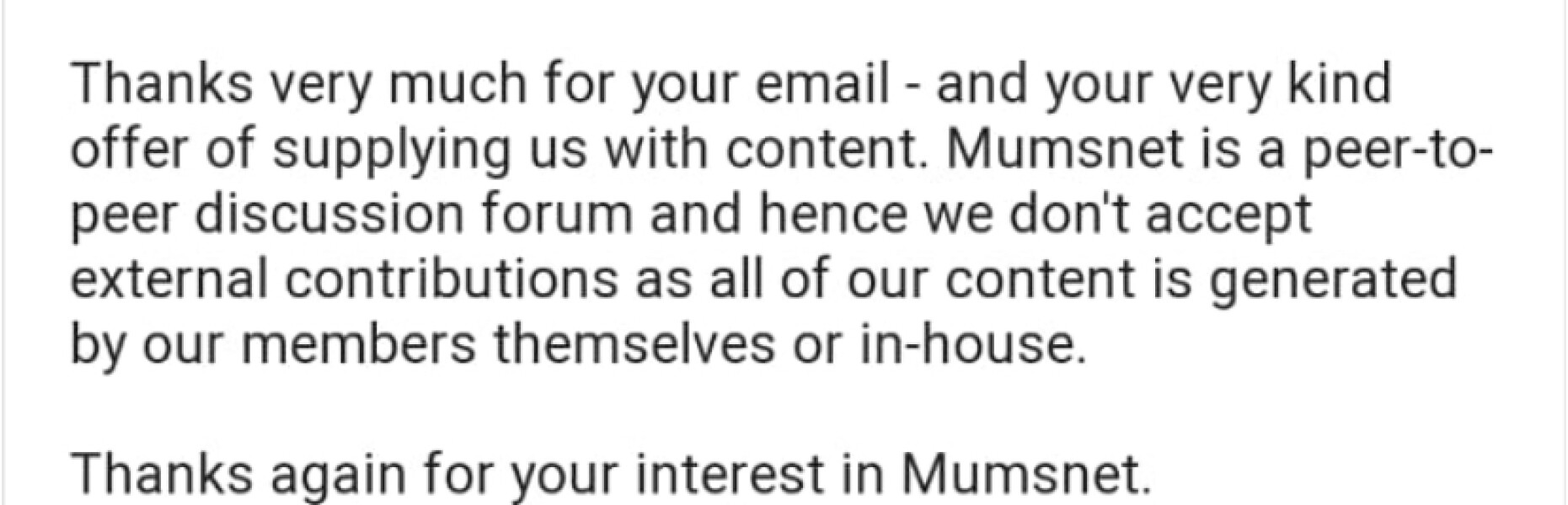 Weird response to offer of a guest post on women's health