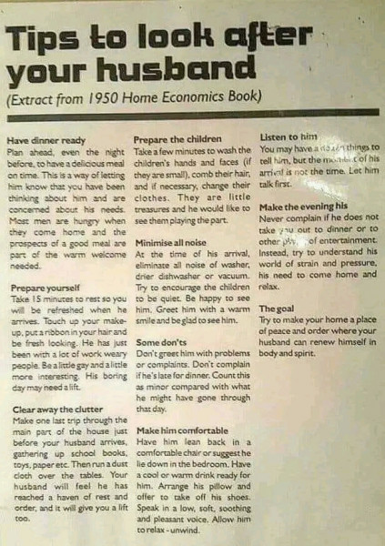 Looking after your man guide, omg if true.