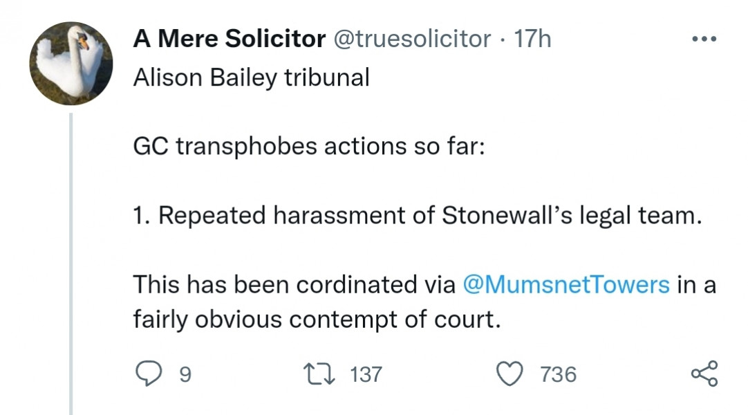 Allison Bailey v Stonewall - Employment Tribunal hearing Thread 5