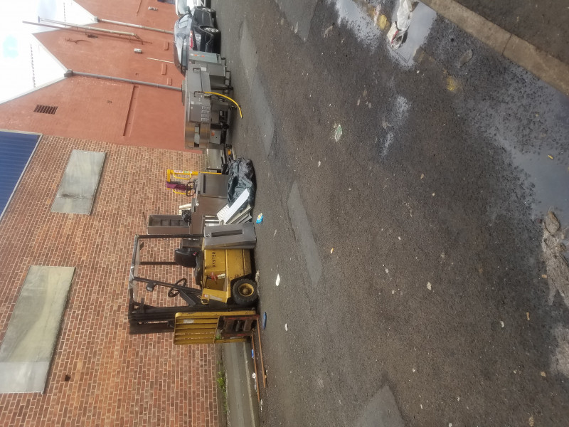 Company blocking pavement with huge equipment - who to report to??