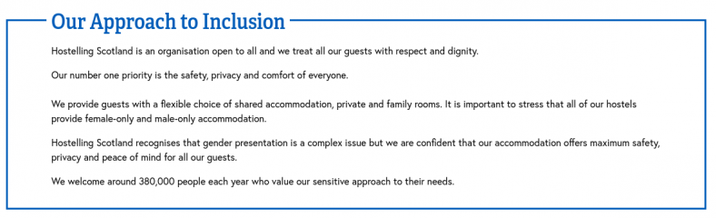 Hostelling Scotland- are the dorms currently allocated by sex or by gender?