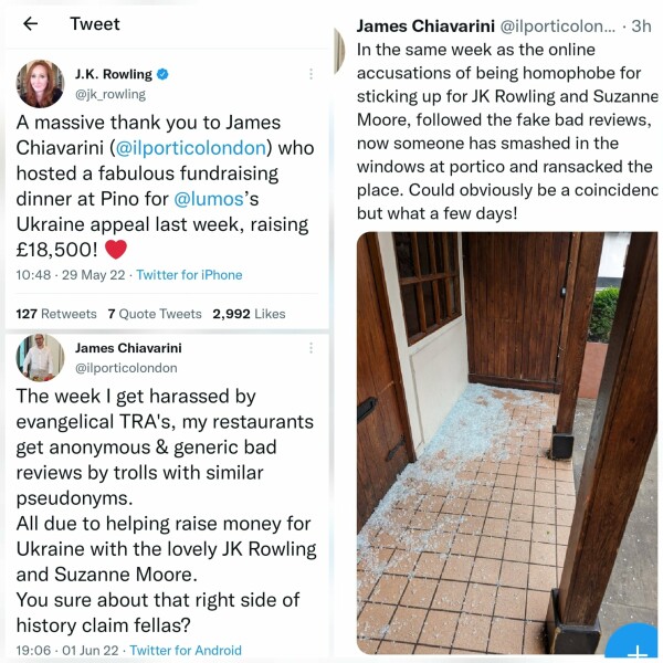 Restaurant that helped JKR raise money for Ukraine harrassed and vandalised