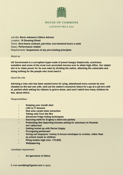 Boris Johnson, parties and the loss of the Ethics Adviser, part 7