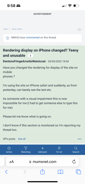 Rendering display on iPhone changed? Teeny and unusable