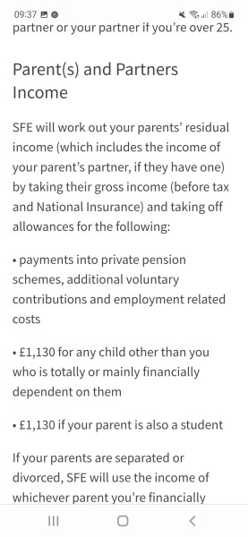 AIBI to ask a student finance (parental contribution) question?