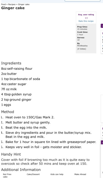 Best ginger cake recipe ever has disappeared - help!