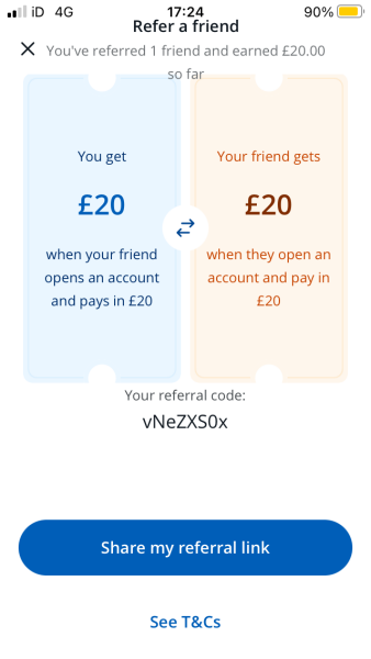 Free £20 chase referral code