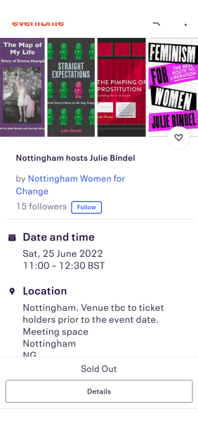 Julie Bindel & venue for MVAW talk in Nottingham