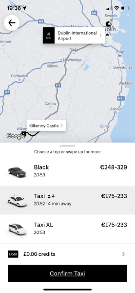 Travel from Dublin airport to Kilkenny - Uber?