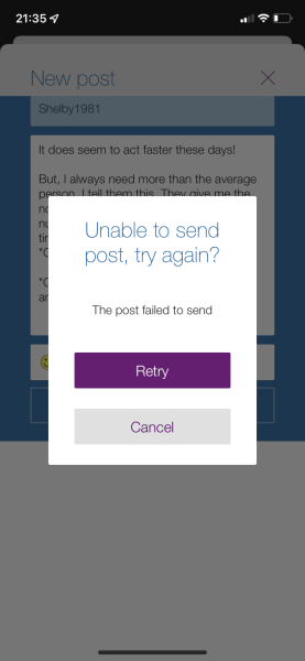 Can only reply on website - not on app