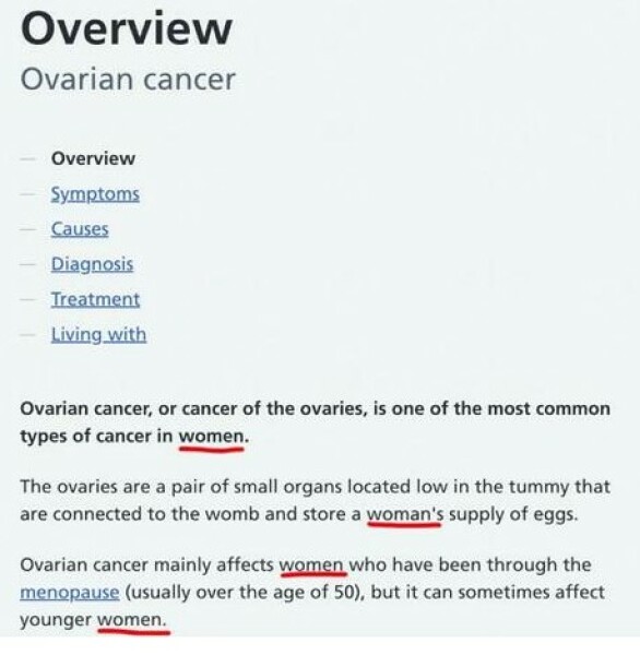 NHS has erased women from ovarian cancer guidance